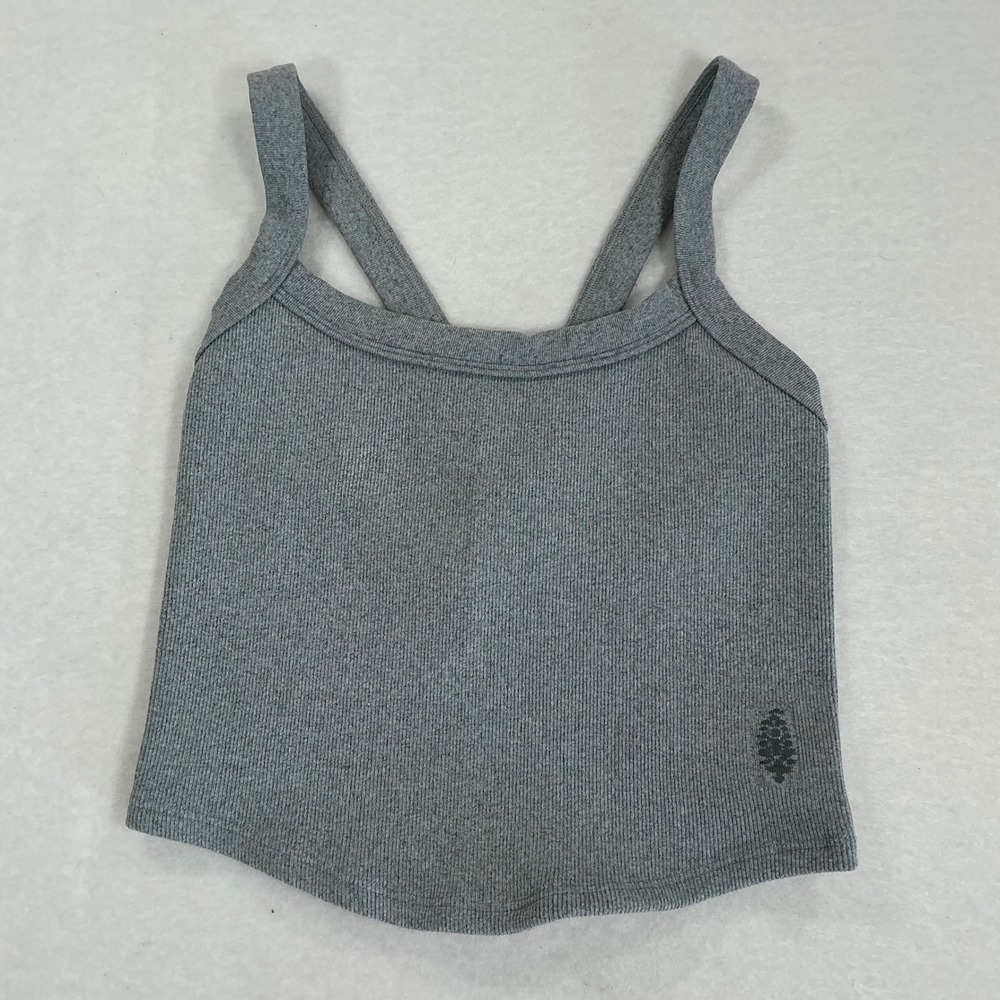 Free People FP Movement Ribbed Crop Tank Top Heather Grey Y-Back Cami M/L
